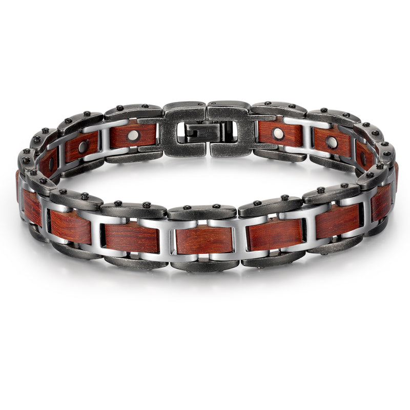 Rainso Stainless Steel Wood Effective Magnetic Bracelets Relieve Pain