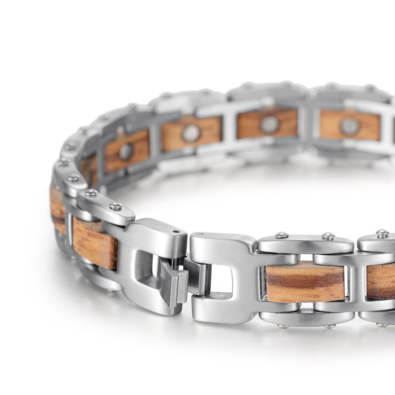 Rainso Wood Stainless Steel Effective Magnetic Bracelets for Relieving Pain