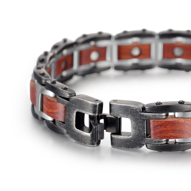 Rainso Stainless Steel Wood Effective Magnetic Bracelets Relieve Pain