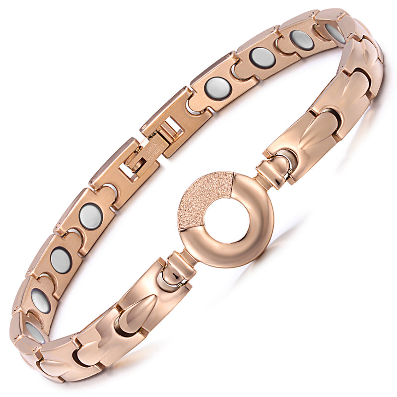 Bracciale Terapia Magnetica Rainso In Acciaio Titanio Con Cristalli – Regolabile Per Sollievo Da Artrite E Dolori Articolari (Elegante, Donna)